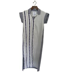 Nomad Tribe Recycled Cotton Button Striped Long Shirt Maxi Dress Sz Small